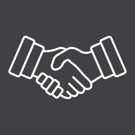 Business handshake line icon, contract and agreement, vector graphics, a linear pattern on a black background, eps 10.のイラスト素材