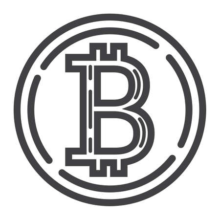 Bitcoin coin line icon, business and finance, virtual money sign vector graphics, a linear pattern on a white background, eps 10.のイラスト素材