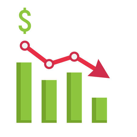 Declining graph flat icon, business and finance, chart sign vector graphics, a colorful solid...