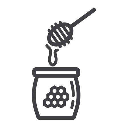 Honey ladle line icon, food and drink, beehive sign vector graphics, a linear pattern on a white background, eps 10.のイラスト素材