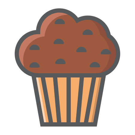Muffin filled outline icon, food and drink, sweet sign vector graphics, a colorful line pattern on a white background, eps 10.のイラスト素材