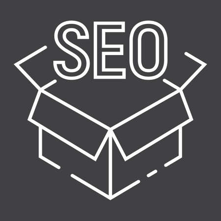 SEO Package line icon, seo and development, box sign vector graphics, a linear pattern on a black background, eps 10.のイラスト素材