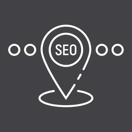 Local SEO line icon, seo and development, pin sign vector graphics, a linear pattern on a black backgroundのイラスト素材
