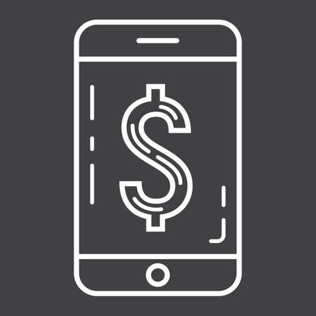 Mobile banking line icon, business and finance, phone sign vector graphics, a linear pattern on a black backgroundのイラスト素材