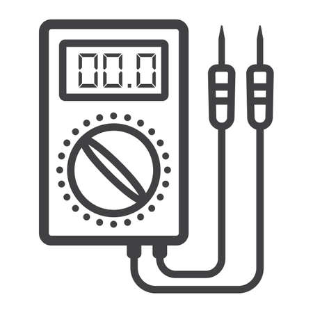 Digital multimeter line icon, build and repair, electric volmeter sign graphics, a linear pattern on a white , .のイラスト素材