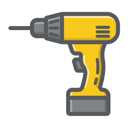 Electric Drill filled outline icon, build and repair, electrical screwdriver sign graphics, a colorful line pattern on a white .のイラスト素材