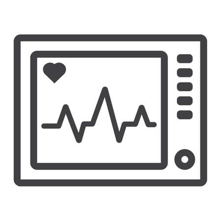 Ecg Machine line icon, medicine and healthcare, heartbeat sign vector graphics, a linear pattern on a white background, eps 10.のイラスト素材