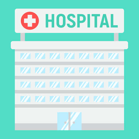 Hospital building flat icon, medicine and healthcare, architecture sign vector graphics, a colorful solid pattern on a cyan background, eps 10.のイラスト素材