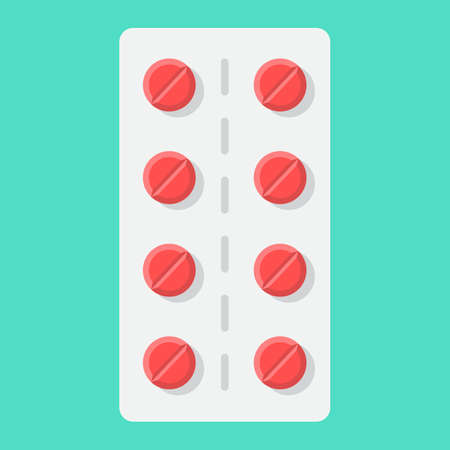 Pills Strip flat icon, medicine and healthcare, pharmacy sign vector graphics, a colorful solid pattern on a cyan background, eps 10.のイラスト素材