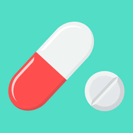 Pills flat icon, medicine and healthcare, drug sign vector graphics, a colorful solid pattern on a cyan background, eps 10.のイラスト素材
