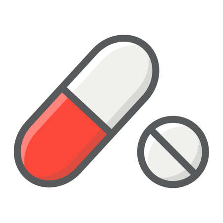 Pills filled outline icon, medicine and healthcare, drug sign vector graphics, a colorful line pattern on a white background, eps 10.のイラスト素材