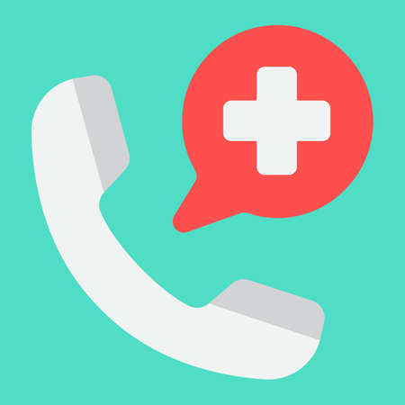 Emergency call flat icon, medicine and healthcare, medical support sign vector graphics, a colorful solid pattern on a cyan background, eps 10.のイラスト素材