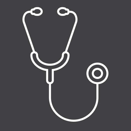 Stethoscope line icon, medicine and healthcare, diagnostic sign vector graphics, a linear pattern on a black background, eps 10.のイラスト素材