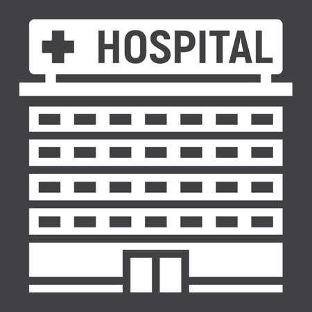 Hospital building glyph icon, medicine and healthcare, architecture sign vector graphics, a solid pattern on a black background, eps 10.のイラスト素材