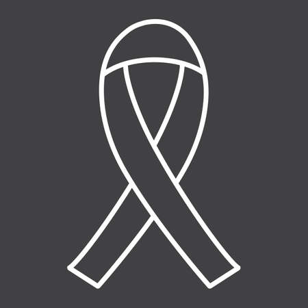 AIDS ribbon line icon, medicine and healthcare, charity sign vector graphics, a linear pattern on a black background, eps 10.のイラスト素材