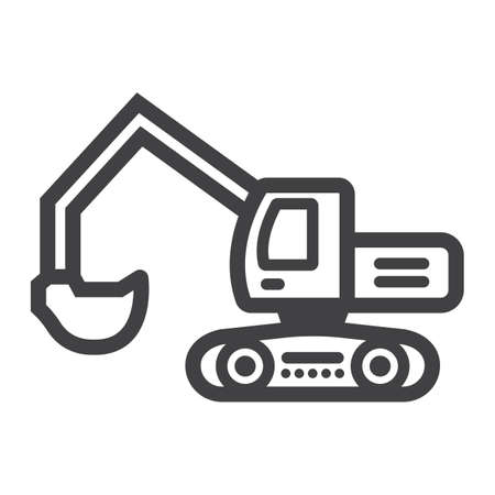 Excavator line icon, transport and vehicle, digger sign vector graphics, a linear pattern on a white background, eps 10.のイラスト素材
