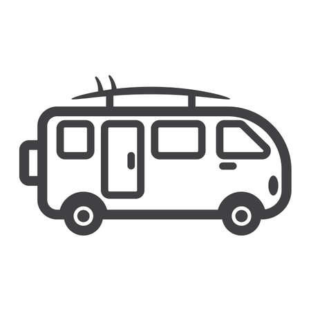 Surfer van line icon, transport and vehicle, camper bus sign vector graphics, a linear pattern on a white background, eps 10.のイラスト素材