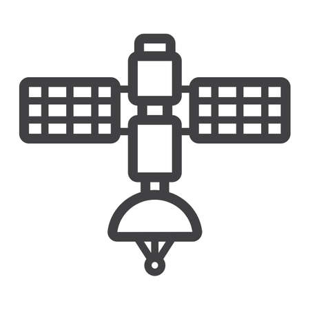 Satellite line icon, transport and space vehicle, communication sign vector graphics, a linear pattern on a white background, eps 10.のイラスト素材