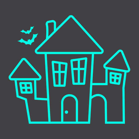 Scary House line icon, halloween and scary, creepy home sign vector graphics, a linear pattern on a black background, eps 10.のイラスト素材