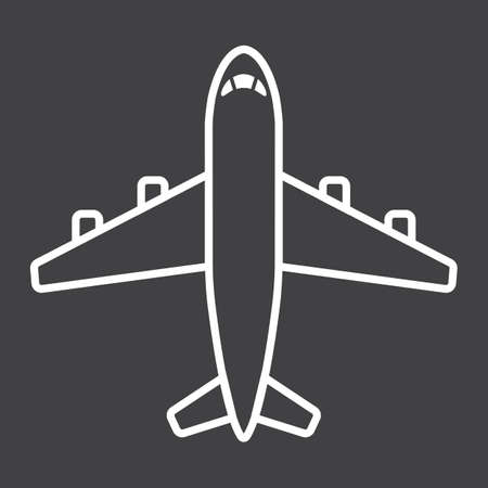 Plane line icon, transport and air vehicle, aircraft sign graphics, a linear pattern on a black background.のイラスト素材