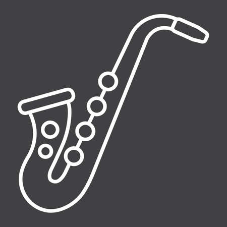 Saxophone line icon, music and instrument, jazz sign vector graphics, a linear pattern on a black background, eps 10.のイラスト素材