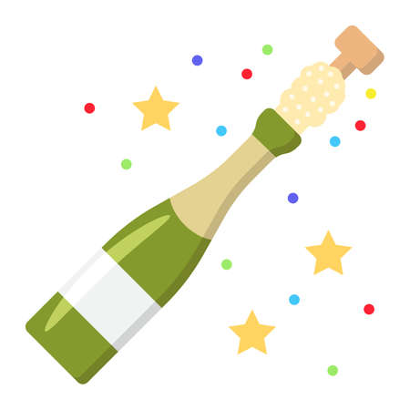 Champagne bottle pop flat icon, New year and Christmas, xmas sign vector graphics, a colorful solid pattern on a white background, eps 10.のイラスト素材