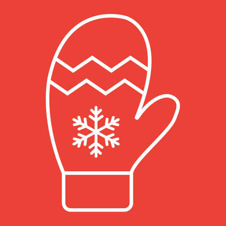Mitten line icon, New year and Christmas sign vector graphics, a linear pattern on a red backgroundのイラスト素材