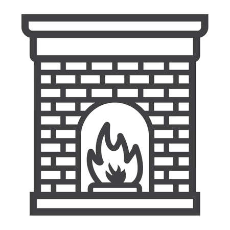 Christmas fireplace line icon, New year and Christmas, xmas sign vector graphics, a linear pattern on a white background, eps 10.のイラスト素材