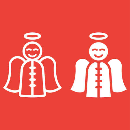 Angel line and glyph icon, New year and Christmas, xmas sign vector graphics, a linear pattern on a red background, eps 10.のイラスト素材