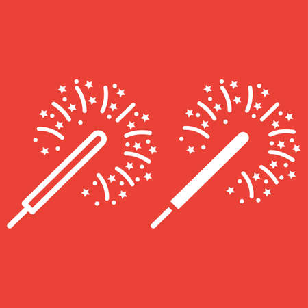 Sparkler line and glyph icon, New year and Christmas, xmas sign vector graphics, a linear pattern on a red background, eps 10.のイラスト素材