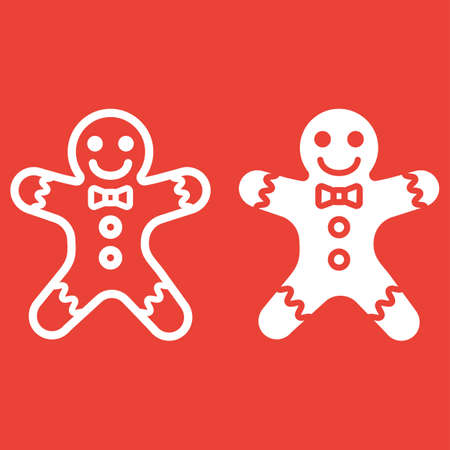 Gingerbread man line and glyph icon, New year and Christmas, xmas sweet sign vector graphics, a...