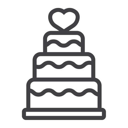 Stacked love cake line icon, valentines day and romantic, wedding cake sign vector graphics, a linear pattern on a white background, eps 10.のイラスト素材