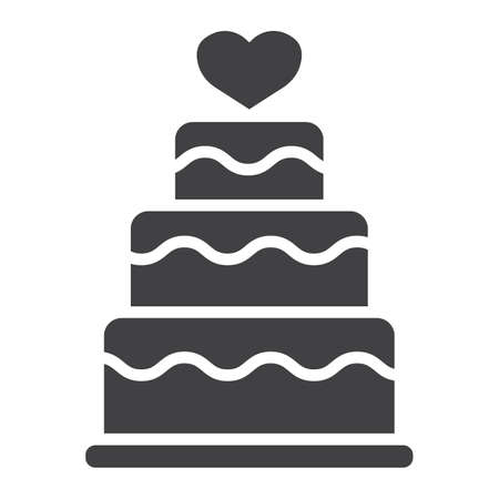 Stacked love cake glyph icon, valentines day and romantic, wedding cake sign vector graphics, a solid pattern on a white background, eps 10.のイラスト素材