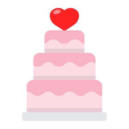 Stacked love cake flat icon, valentines day and romantic, wedding cake sign vector graphics, a colorful solid pattern on a white background, eps 10.のイラスト素材
