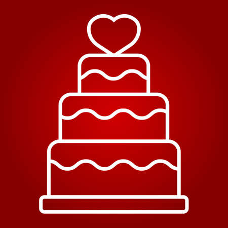 Stacked love cake line icon, valentines day and romantic, wedding cake sign vector graphics, a linear pattern on a red background, eps 10.のイラスト素材