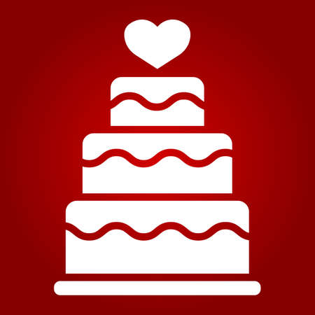 Stacked love cake glyph icon, valentines day and romantic, wedding cake sign vector graphics, a solid pattern on a red background, eps 10.のイラスト素材