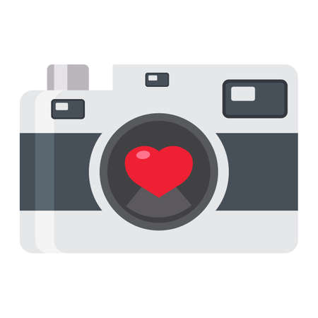 Love camera flat icon, valentines day and romantic, photography sign vector graphics, a colorful solid pattern on a white background, eps 10.のイラスト素材