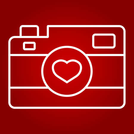 Love camera line icon, valentines day and romantic, photography sign vector graphics, a linear pattern on a red background, eps 10.のイラスト素材