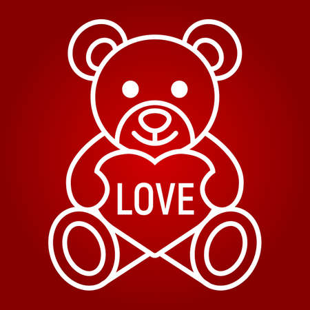 Teddy bear with heart line icon, valentines day and romantic, toy sign vector graphics, a linear pattern on a red background.のイラスト素材