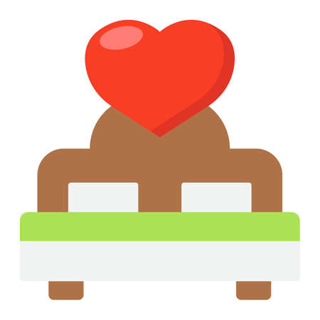 Lovers bed with heart flat icon, valentines day and romantic, sex sign vector graphics, a colorful solid pattern on a white background.のイラスト素材