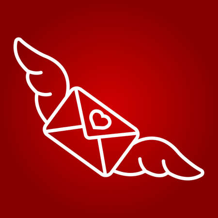 Love letter with wings line icon, valentines day and romantic, invitation sign vector graphics, a linear pattern on a red background, eps 10.のイラスト素材