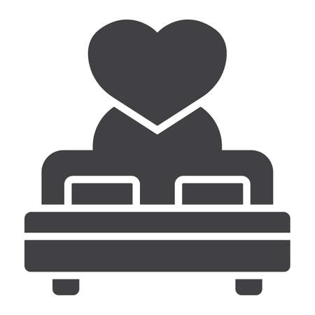Lovers bed with heart glyph icon, valentines day and romantic, sex sign vector graphics, a solid pattern on a white background, eps 10.のイラスト素材
