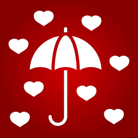 Love Umbrella glyph icon, valentines day and romantic, hearts sign vector graphics, a solid pattern on a red background, eps 10.のイラスト素材