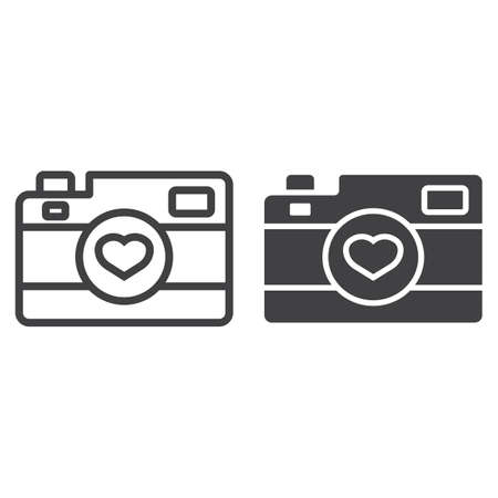 Love camera line and glyph icon, valentines day and romantic, photography sign vector graphics, a linear pattern.のイラスト素材