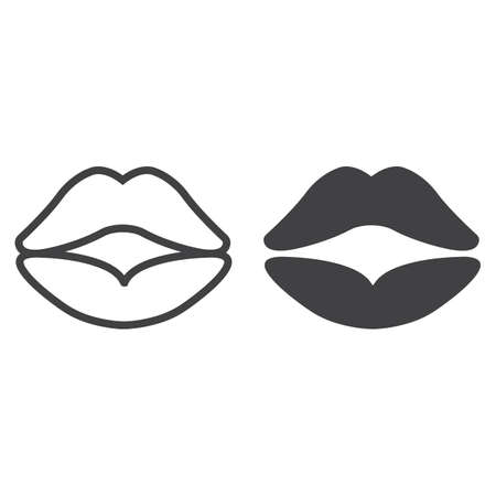 Red lips line and glyph icon, valentines day and romantic, kiss sign vector graphics, a linear pattern.のイラスト素材