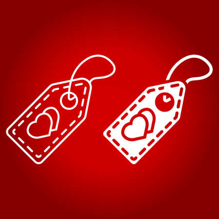 Tag with hearts design line and glyph icon for Valentines day. Romantic, price sign vector graphics, in linear pattern on a red background.のイラスト素材