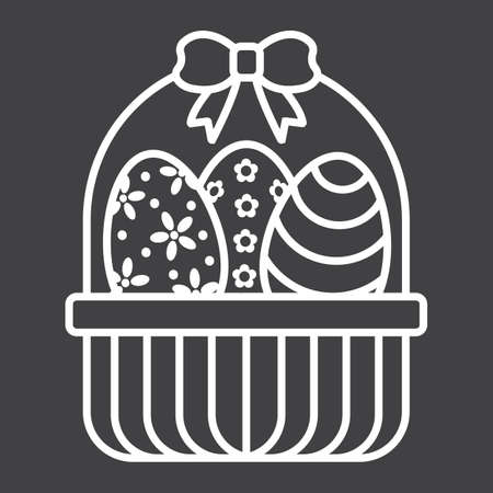 Easter Eggs In Basket line icon, easter and holiday, decor sign vector graphics, a linear pattern on a black background, eps 10.のイラスト素材
