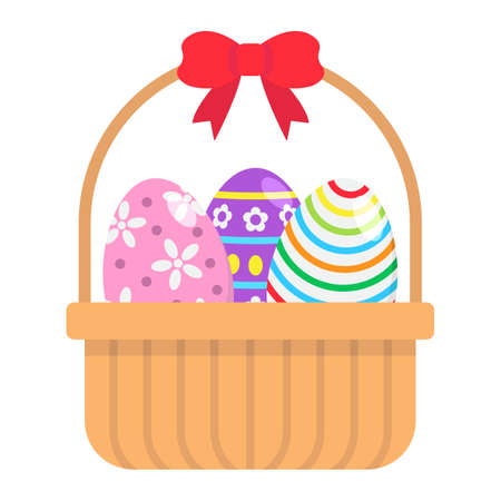 Easter Eggs in basket flat icon, Easter and holiday, decor sign vector graphics, a colorful solid pattern on a white background.のイラスト素材