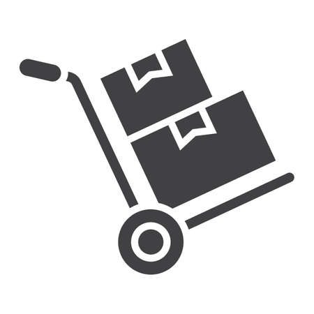 Hand truck with cardboard boxes glyph icon, logistic and delivery, hand dolly sign vector graphics, a solid pattern on a white backgroundのイラスト素材