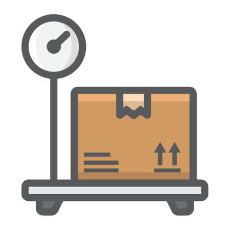 Box on storage scale filled outline icon, logistic and delivery, platform scale sign vector graphics, a colorful line pattern on a white backgroundのイラスト素材